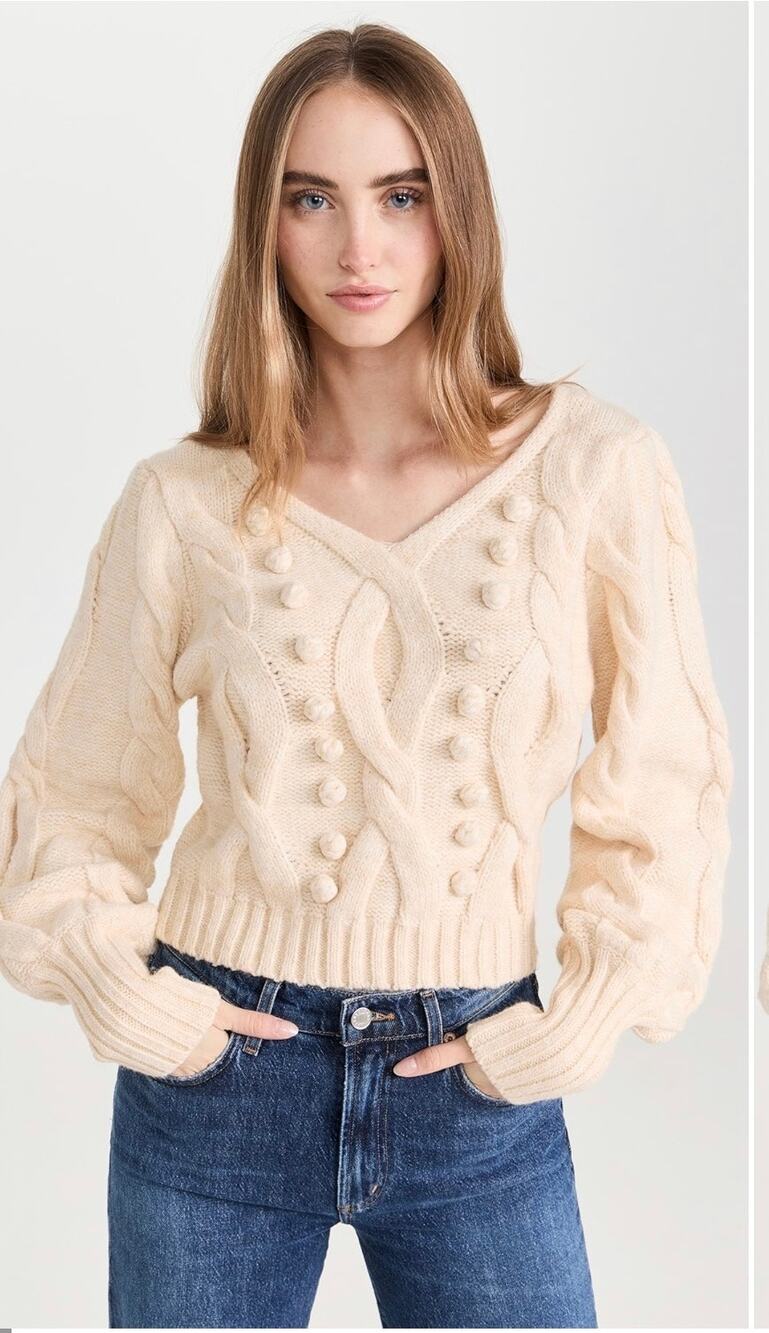 MinkPink Amina Bobbie Cable Knit Open Back Sweater Cream M NWOT